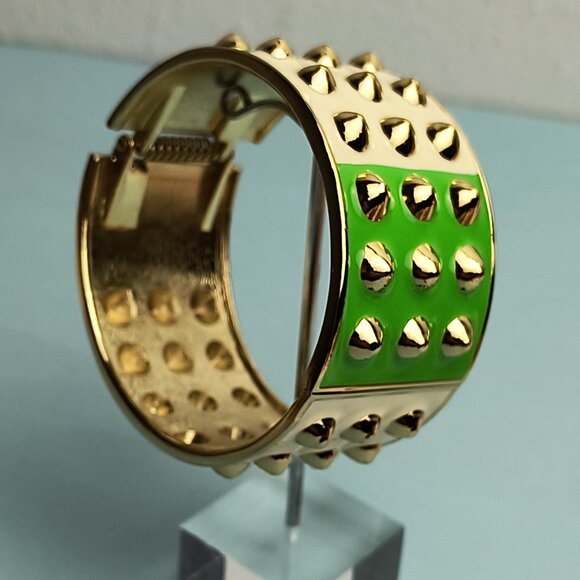 Statement Chunky Spiked Enamel Hinged Bangle Bracelet Bright Green Crean… - Picture 4 of 8
